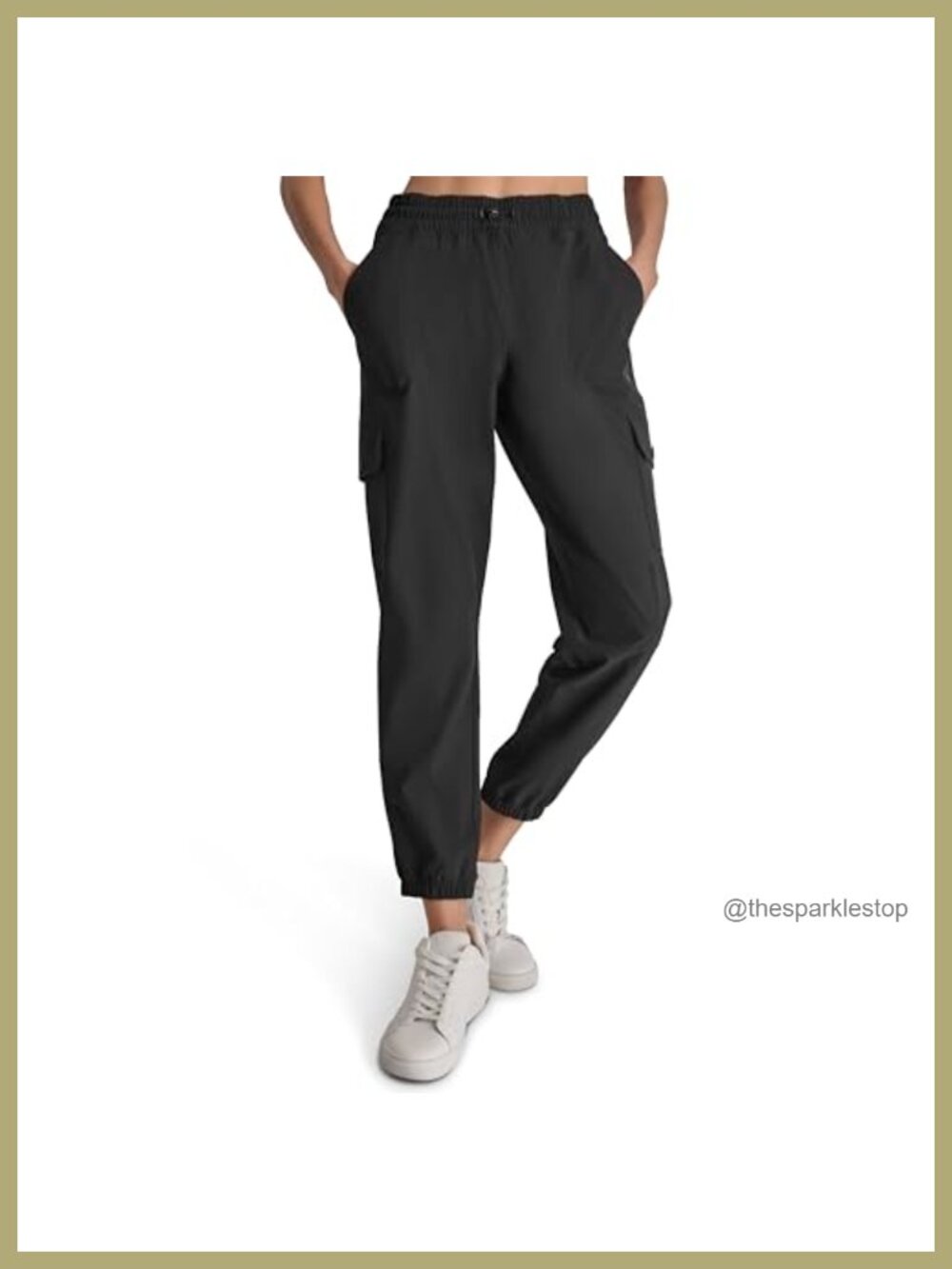 Wide Leg Cargo Pants High Rise Adjustable Waist Pull On Jogger Tapered